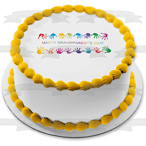 Happy Grandparents Day Children's Handprints Edible Cake Topper Image ABPID54214