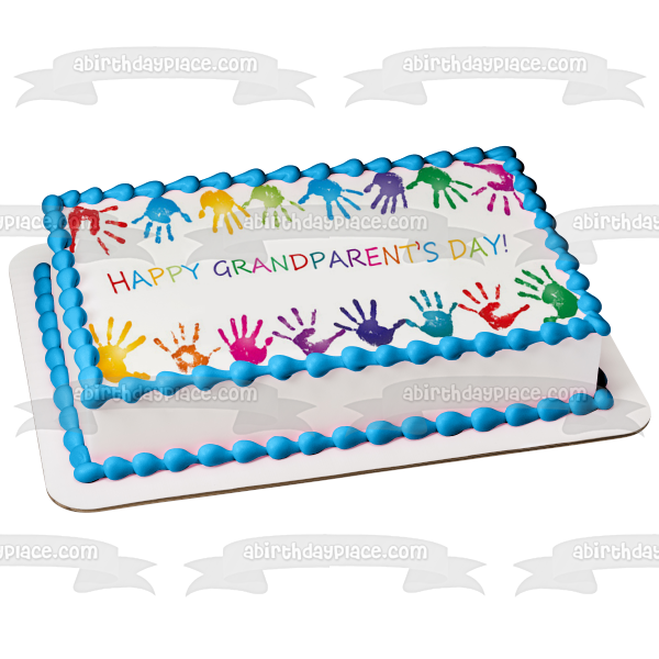 Happy Grandparents Day Children's Handprints Edible Cake Topper Image ABPID54214