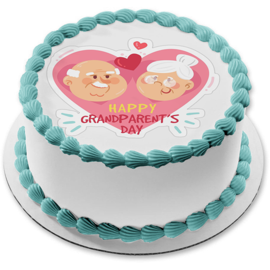 Happy Grandparents Day Grandparents and Hearts Edible Cake Topper Image ABPID54215