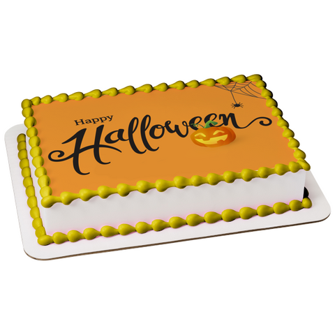 Happy Halloween Jack-O-Lantern Spider Edible Cake Topper Image ABPID54316