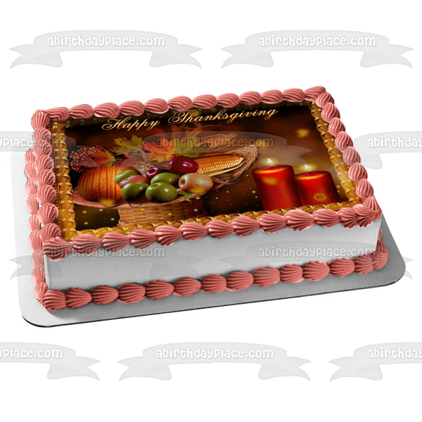 Feliz Día de Acción de Gracias Velas Fruta Calabaza Adorno comestible para pastel Imagen ABPID54357 