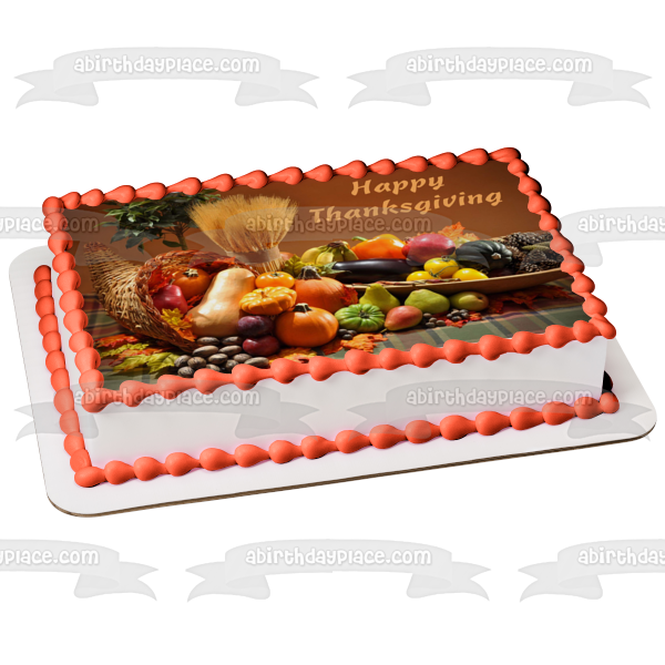 Happy Thanksgiving Fruits and Vegetables Edible Cake Topper Image ABPID54359