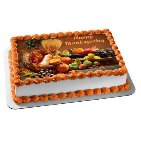 Happy Thanksgiving Fruits and Vegetables Edible Cake Topper Image ABPID54359