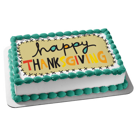 Happy Thanksgiving Edible Cake Topper Image ABPID54360