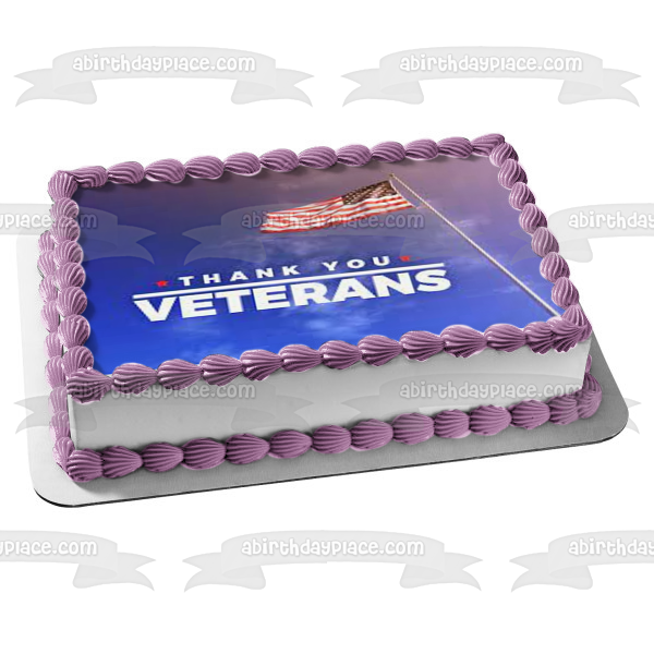 Thank You Veterans American Flag Edible Cake Topper Image ABPID54348
