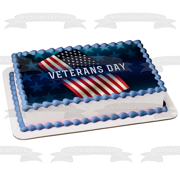 Veterans Day American Flag Edible Cake Topper Image ABPID54352