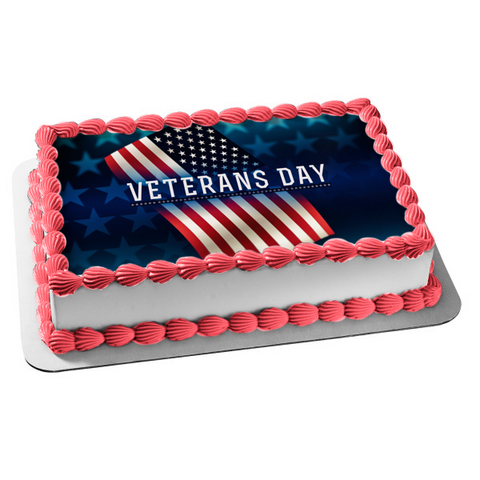 Veterans Day American Flag Edible Cake Topper Image ABPID54352