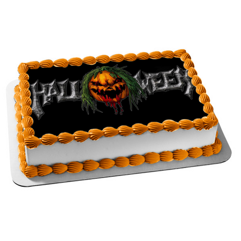 Happy Halloween Scary Pumpkin Edible Cake Topper Image ABPID54312