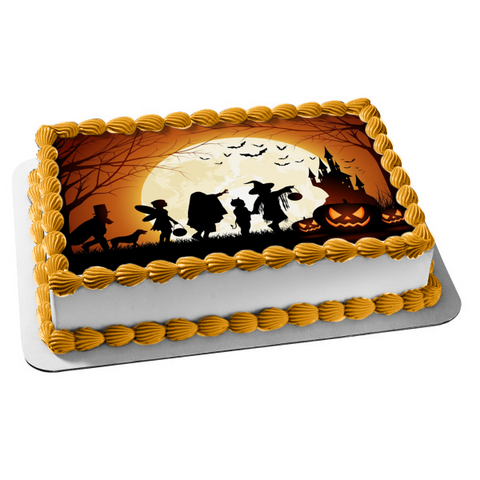 Happy Halloween Scary Pumpkins Trick or Treaters Edible Cake Topper Image ABPID54314