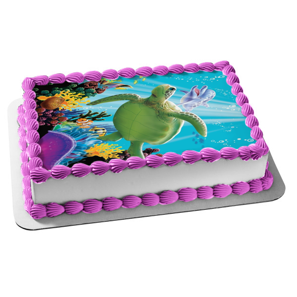 Ocean Under the Sea Turtle Dolphin Edible Cake Topper Image ABPID00062