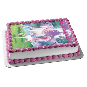 Unicorns Mom and Baby Trees Castle Moonlight Edible Cake Topper Image ABPID00208