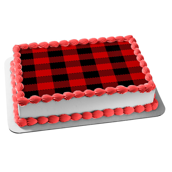 Red and Black Plaid Pattern Edible Cake Topper Image ABPID00211