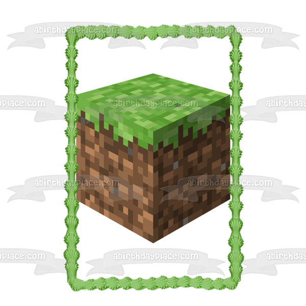 Imagen comestible para decoración de tarta con bloque de terreno de Minecraft ABPID00013 