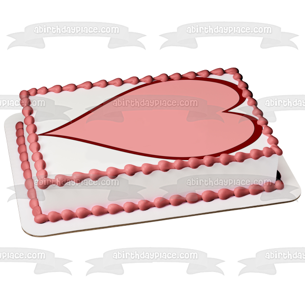 Pink Heart Red Edges Edible Cake Topper Image ABPID00307