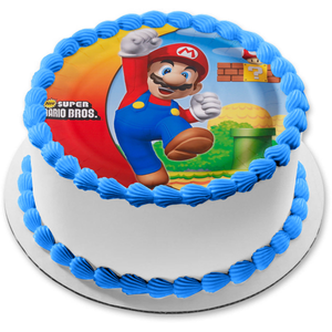 Super Mario Bros Mario Jumping Edible Cake Topper Image ABPID00426