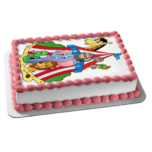 Circus Tent Animals Elephant Lion Monkey Giraffe Edible Cake Topper Image ABPID00463