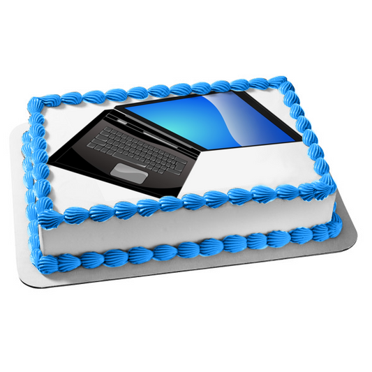 Open Black Laptop Computer School Edible Cake Topper Image ABPID00464