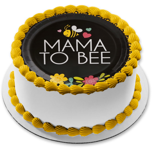 Mama to Bee Baby Shower Flowers and Hearts Edible Cake Topper Image ABPID00465
