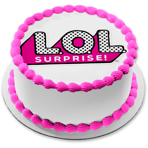 LOL. Surprise! Logo Pink White Black Polka Dot Edible Cake Topper Image ABPID00531