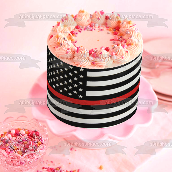 Fire Department American Flag Edible Cake Topper Image ABPID00009