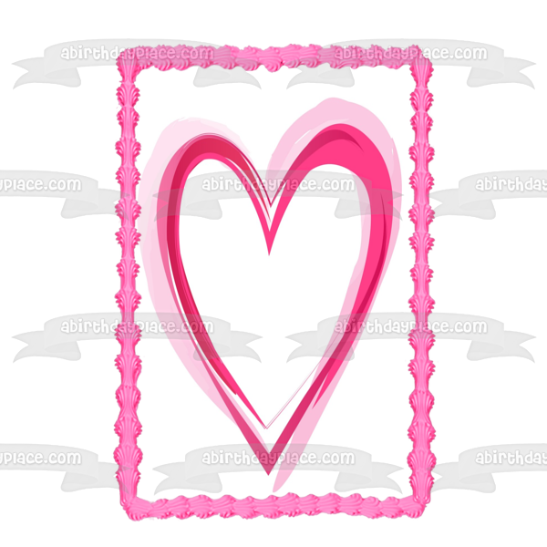 Pink Heart Valentines Day Drawing #2 Edible Cake Topper Image ABPID00713