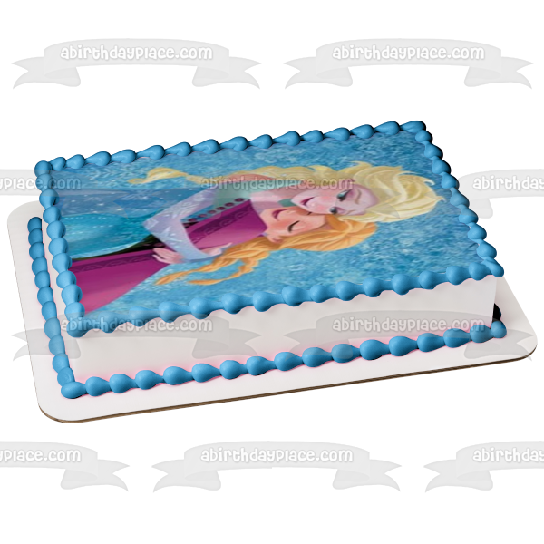 Frozen Anna and Elsa Hugging Edible Cake Topper Image ABPID00793