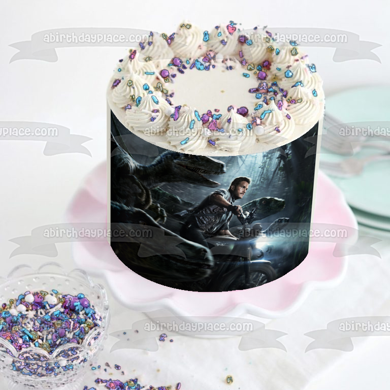 Jurassic World  Raptor Motorcycle Edible Cake Topper Image ABPID00063