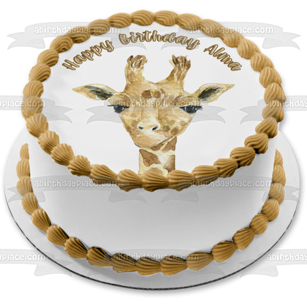 Watercolor Painted Giraffe Edible Cake Topper Image ABPID54605