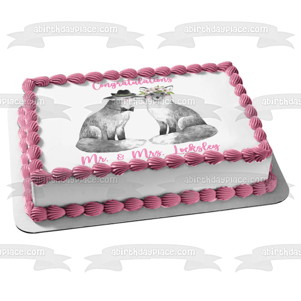 Woodland Love Foxes with Flowers Edible Cake Topper Image ABPID54608