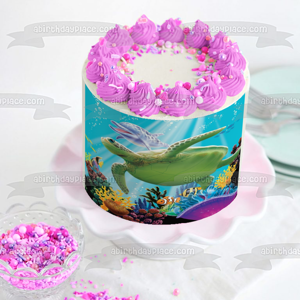 Ocean Life Dolphin Turtle Coral Variety of Fish Edible Cake Topper Image ABPID00249
