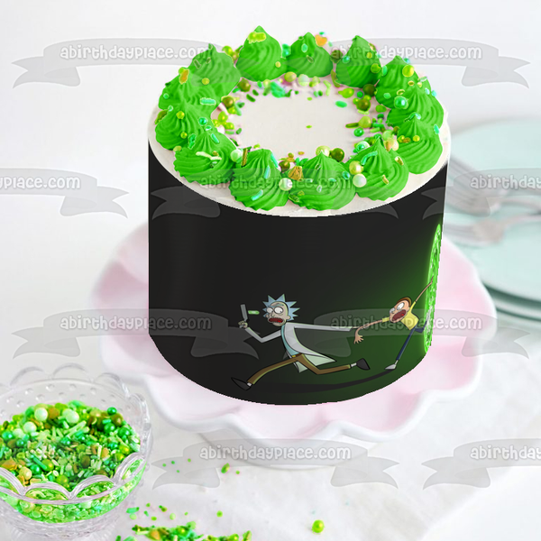 Rick and Morty Rick Sanchez Morty Smith Green Portal Edible Cake Topper Image ABPID00295
