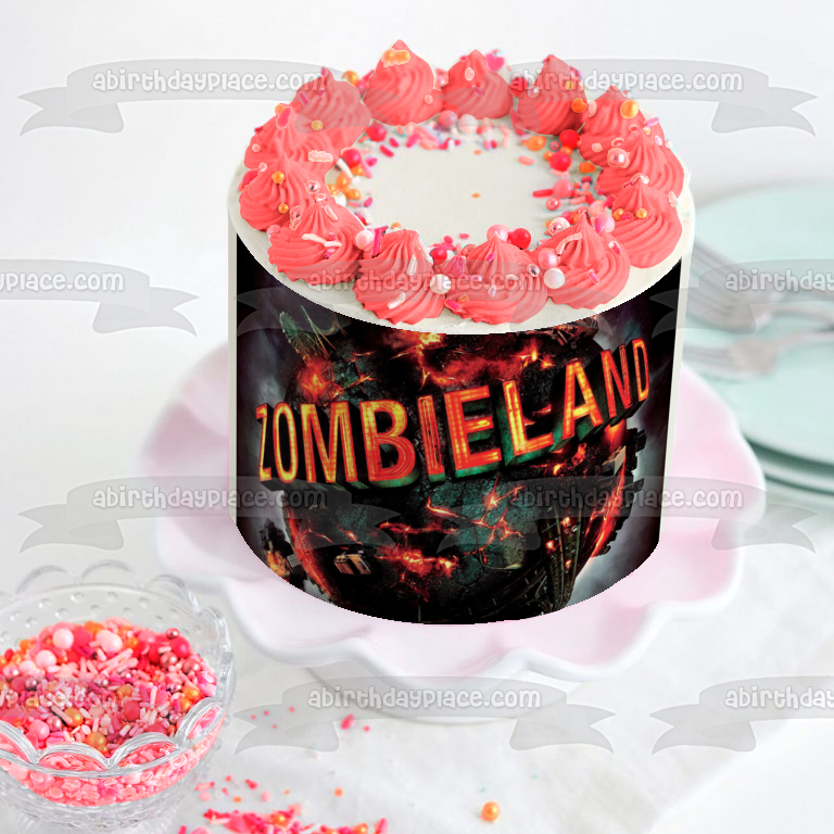 Zombieland Movie Cover Exploding Fiery Planet Edible Cake Topper Image ABPID00317