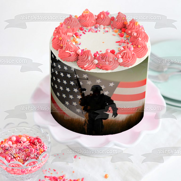 United States Army Soldier American Flag Edible Cake Topper Image ABPID00365