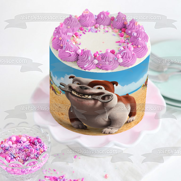 Rio Luiz Bulldog Mechanic with a Wrench on the Beach Edible Cake Topper Image ABPID00455