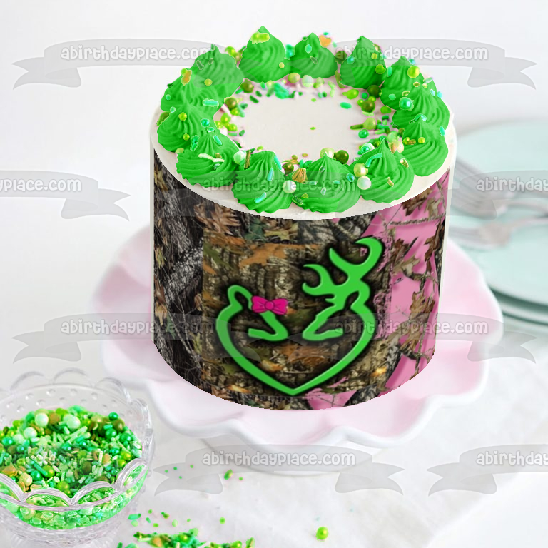Mossy Oak Camo Camuflaje Hojas Asta Corazón Arco Comestible Cake Topper Imagen ABPID00482 