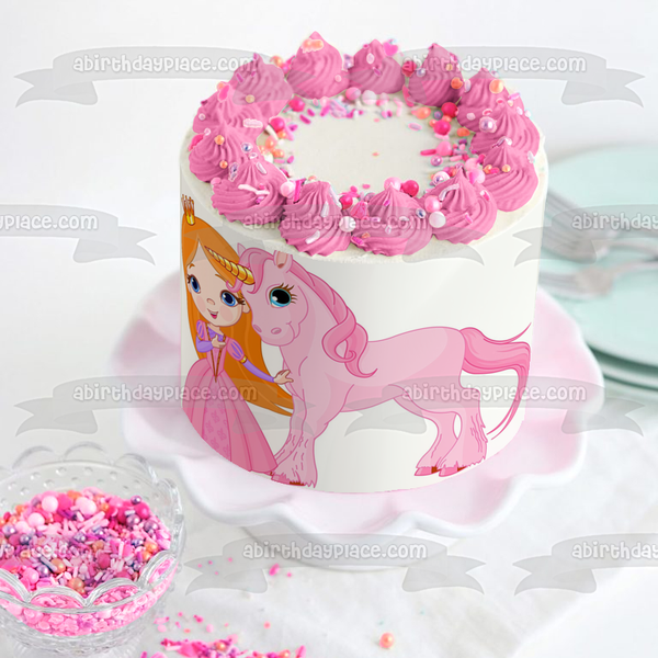 Beautiful Princess Pink Unicorn Edible Cake Topper Image ABPID00525