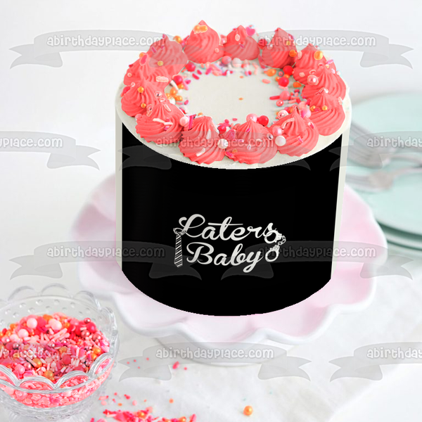 Fifty Shades of Grey Laters Baby Tie Handcuffs Edible Cake Topper Image ABPID00608