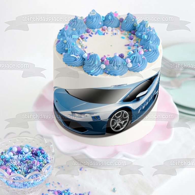Polizia Car Blue Police Car Edible Cake Topper Image ABPID00811