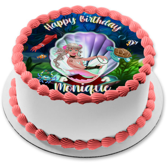 Caucasian Mermaid Sea Life and Creatures Edible Cake Topper Image ABPID54610