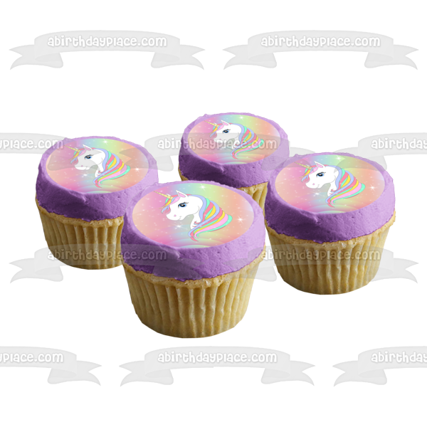 Rainbow Unicorn with Sparkles Personalize with Your Name and Age Edible Cake Topper Image ABPID54618