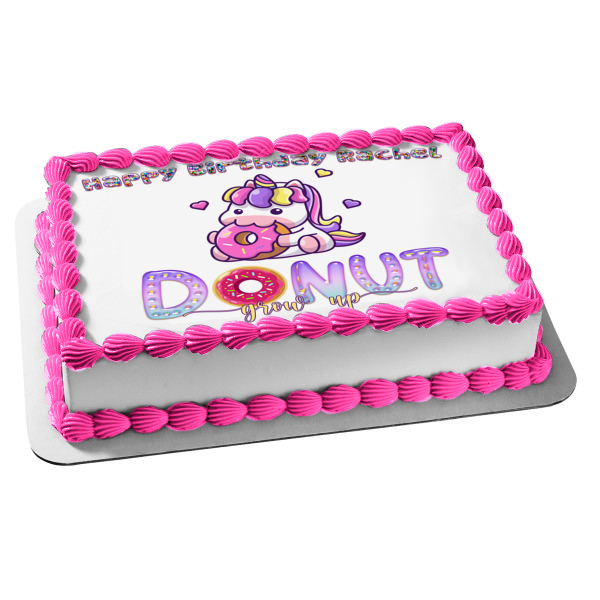 Donut Grow Up Unicorn Eating Donut Edible Cake Topper Image ABPID54612