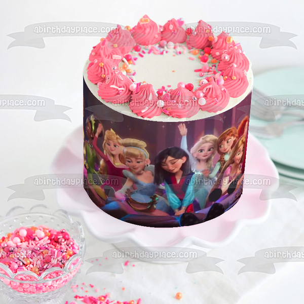 Wreck-It Ralph Princesses Belle Tiana Mulan Elsa and Anna Edible Cake Topper Image ABPID00931