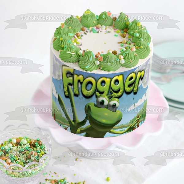 Frogger Video Game Trees and Clouds Edible Cake Topper Image ABPID00904