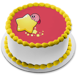 Kirby Stars Pink Background Edible Cake Topper Image ABPID00941