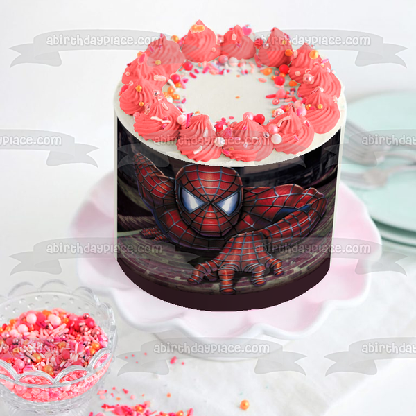 Spider-Man Crawling Up a Wall Edible Cake Topper Image ABPID01085