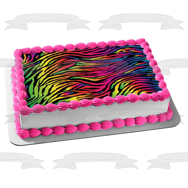 Rainbow Zebra Pattern Edible Cake Topper Image ABPID01095