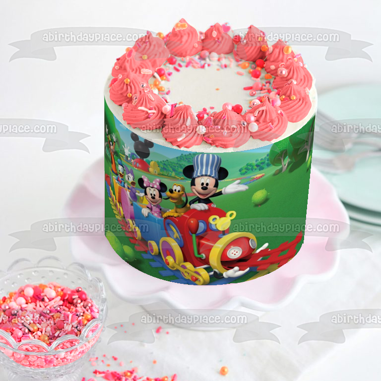 Mickey Mouse Club House Train Ride Goofy Pluto Minnie Mouse Donald Duck Daisy Duck Edible Cake Topper Image ABPID01098