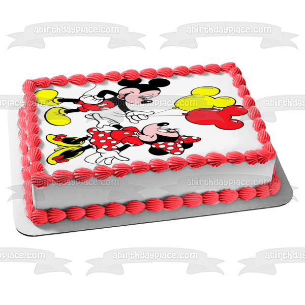 Mickey Mouse and Minnie Mouse Balloons Edible Cake Topper Image ABPID01109