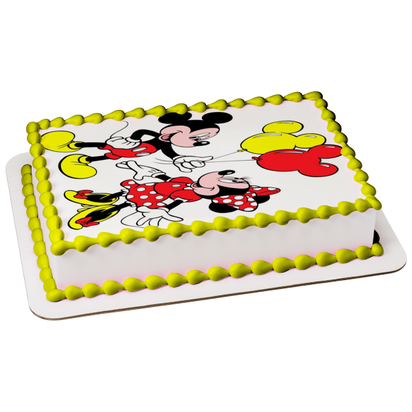 Mickey Mouse and Minnie Mouse Balloons Edible Cake Topper Image ABPID01109