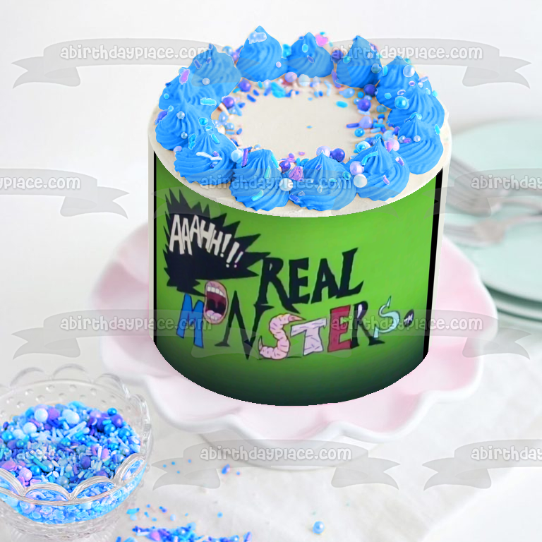 Aaahh!!! Real Monsters TV Logo Green Background Edible Cake Topper Image ABPID01114